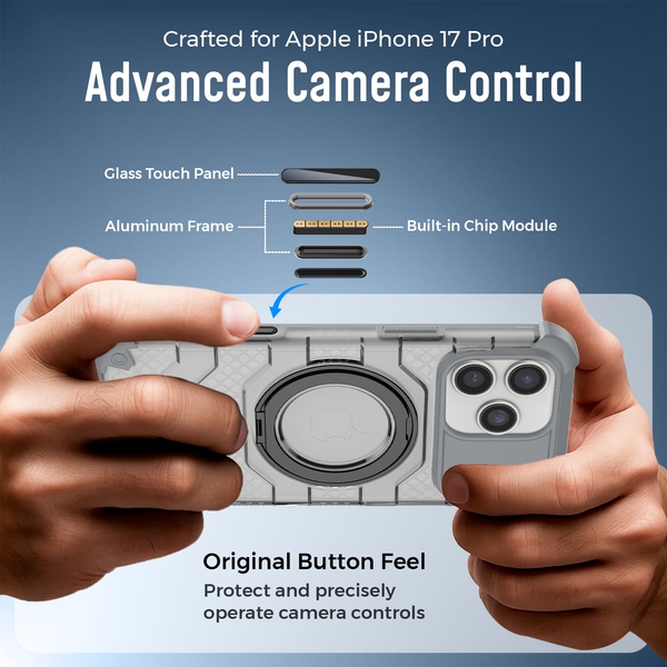 Apple iPhone 17 Pro (6.3 inch) Back Cover | Explorer MagSnap Series With 360° Ring Stand, Ivory Silver (Grey)