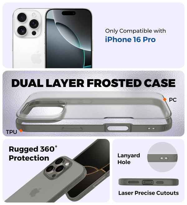 Apple iPhone 16 Pro (6.3 inch) Back Cover | Rugged Frosted Series, Grey