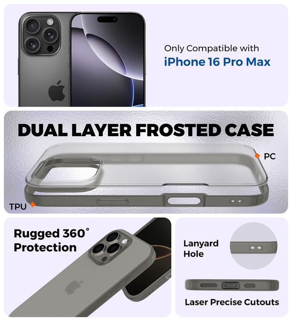 Apple iPhone 16 Pro Max (6.9 inch) Back Cover | Rugged Frosted Series, Grey