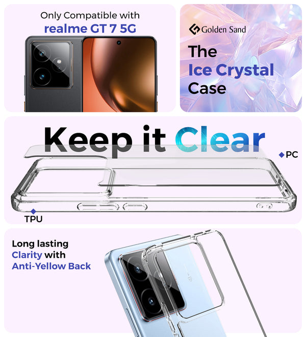 Realme GT 7, Realme GT 7T 5G (6.8 inch) Back Cover | Ice Crystal Series, Crystal Clear
