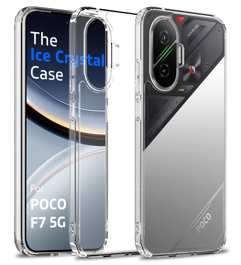 Ice Crystal Series Hybrid Transparent PC Military Grade TPU Back Cover for POCO F7 5G, 6.83 inch, Crystal Clear
