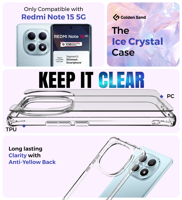 Redmi Note 15 5G (6.77 inch) Back Cover | Ice Crystal Series, Crystal Clear