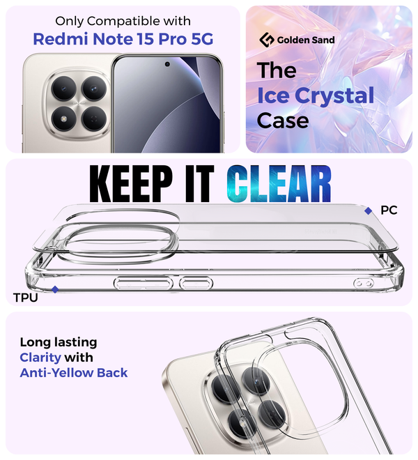 Redmi Note 15 Pro 5G (6.83 inch) Back Cover | Ice Crystal Series, Crystal Clear