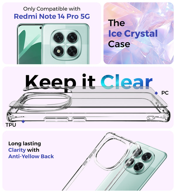 POCO X7 5G, Redmi Note 14 Pro 5G, Redmi Note 14 Pro+ Plus 5G (6.67 inch) Back Cover | Ice Crystal Series, Crystal Clear