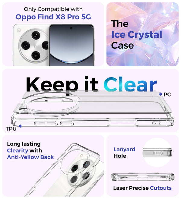 Oppo Find X8 Pro 5G (6.78 inch) Back Cover | Ice Crystal Series, Crystal Clear