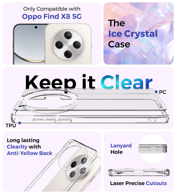 Oppo Find X8 5G (6.59 inch) Back Cover | Ice Crystal Series, Crystal Clear