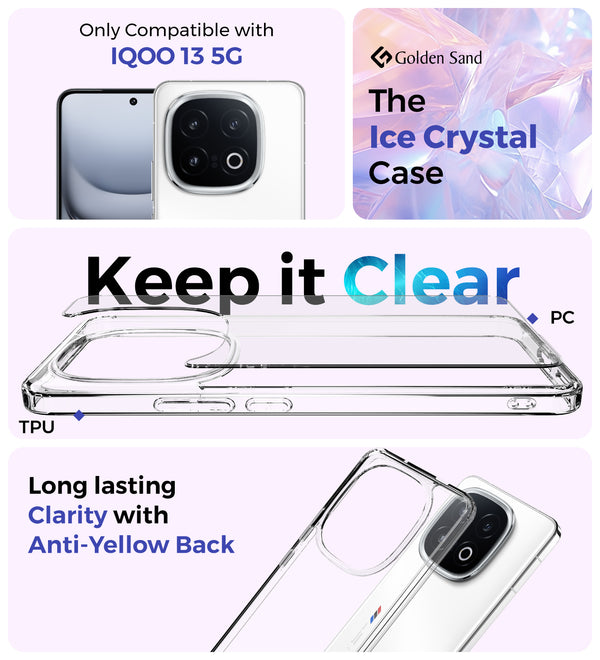 iQOO 13 5G (6.82 inch) Back Cover | Ice Crystal Series, Crystal Clear