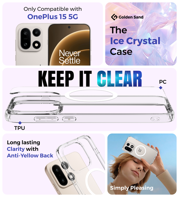 OnePlus 15 5G (6.78 inch) Back Cover | Ice Crystal MagSnap Series, Crystal Clear