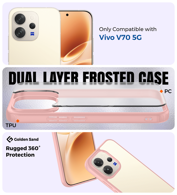 Vivo V70 5G, Vivo V70 Elite 5G (6.59 inch) Back Cover | Rugged Frosted Series, Passion Pink