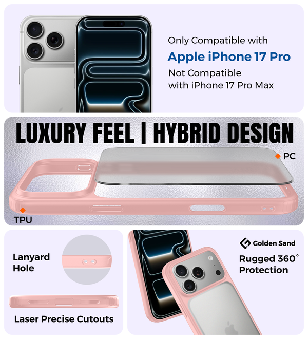 Apple iPhone 17 Pro 5G (6.3 inch) Back Cover | Rugged Frosted Series, Mist Pink