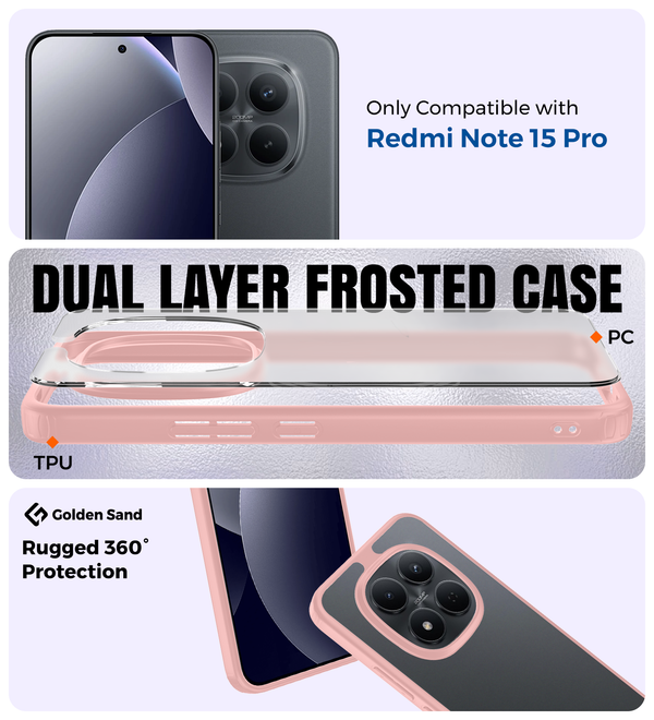 Redmi Note 15 Pro 5G (6.83 inch) Back Cover | Rugged Frosted Series, Mirage Pink