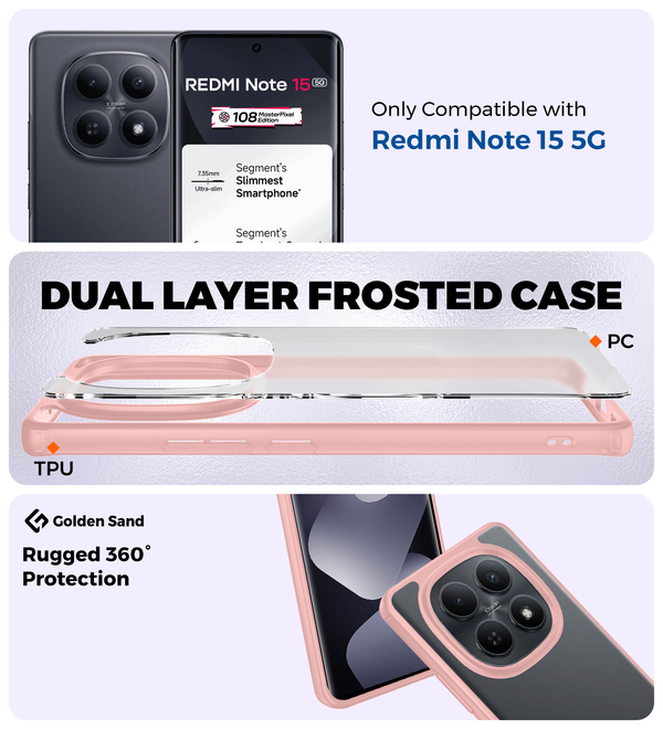 Redmi Note 15 5G (6.77 inch) Back Cover | Rugged Frosted Series, Pink