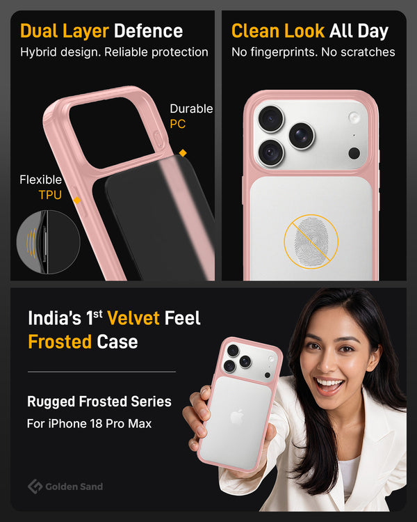 Apple iPhone 18 Pro Max 5G (6.9 inch) Back Cover | Rugged Frosted Series, Pink