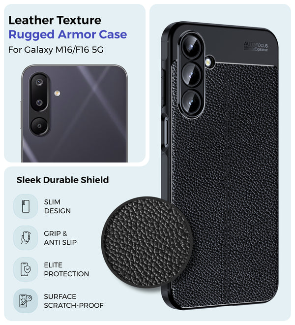 Samsung Galaxy M16 5G, Samsung Galaxy F16 5G (6.7 inch) Back Cover | Vegan Leather Series, Black