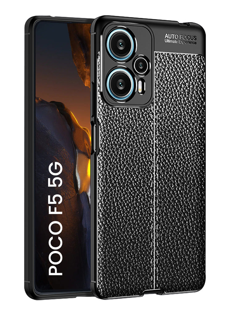 Leather Armor TPU Series Shockproof Armor Back Cover for POCO F5 5G, 6.67 inch, Black