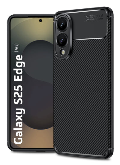 Aramid Fibre Rugged Flexible TPU Series Shockproof Armor Back Cover for Samsung Galaxy S25 Edge 5G, 6.66 inch, Black