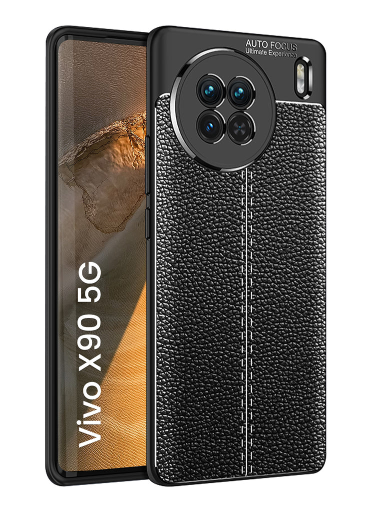 Leather Armor TPU Series Shockproof Armor Back Cover for Vivo X90 5G, 6.78 inch, Black