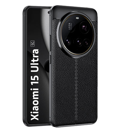Vegan Leather Rugged Flexible TPU Series Shockproof Armor Back Cover for Xiaomi 15 Ultra 5G, 6.7 inch, Black