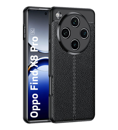 Vegan Leather Rugged Flexible TPU Series Shockproof Armor Back Cover for Oppo Find X8 Pro 5G, 6.78 inch, Black