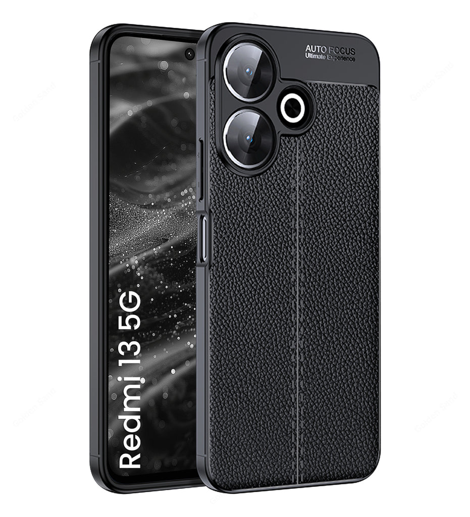 Leather Armor TPU Series Shockproof Armor Back Cover for Poco M6 Plus 5G, Redmi 13 5G, 6.79 inch, Black