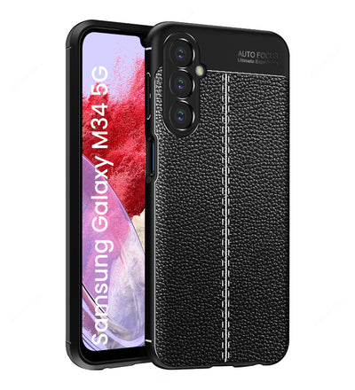 Samsung Galaxy M34 5G, Samsung Galaxy F34 5G (6.5 inch) Back Cover | Vegan Leather Series, Black