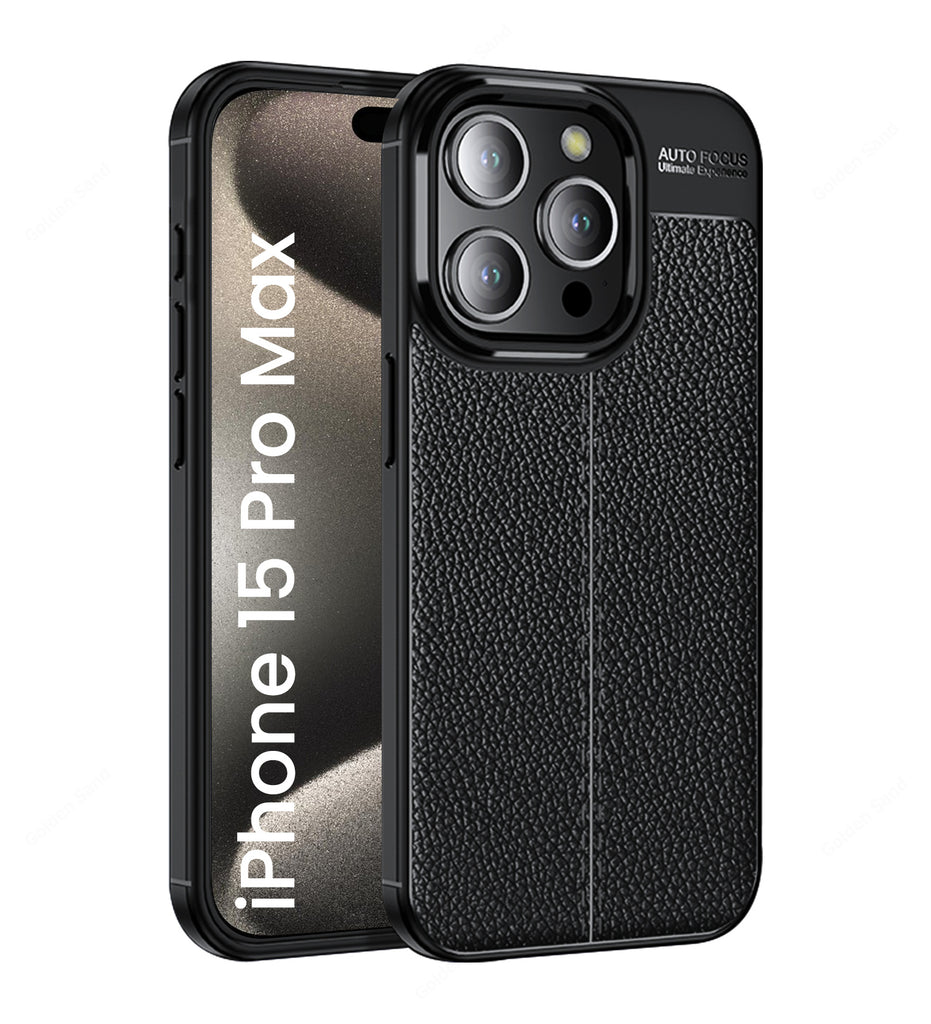 Leather Armor TPU Series Shockproof Armor Back Cover for Apple iPhone 15 Pro Max, 6.7 inch, Black