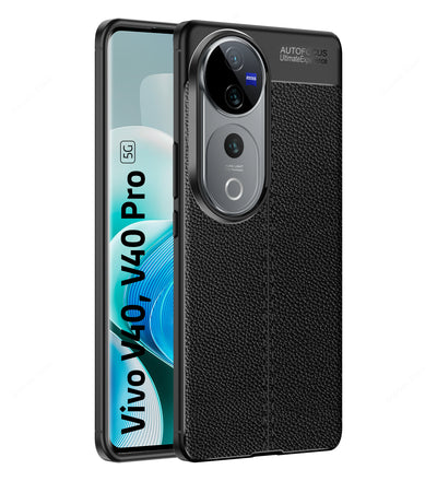 Vegan Leather Rugged Flexible TPU Series Shockproof Armor Back Cover for Vivo V40 5G, Vivo V40 Pro 5G, Vivo T3 Ultra 5G, 6.78 inch, Black