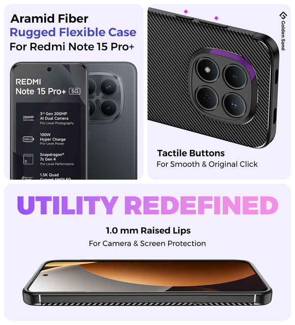 Redmi Note 15 Pro Plus 5G (6.83 inch) Back Cover | Aramid Fiber Series, Carbon Black