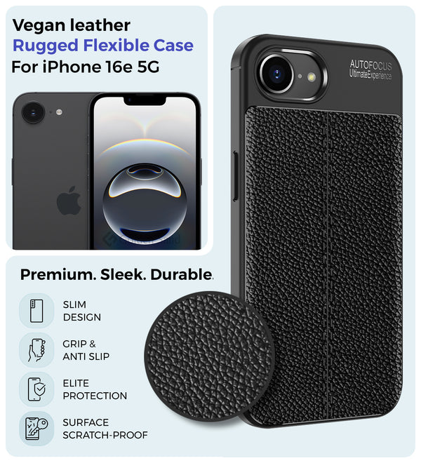 Apple iPhone 16e (6.1 inch) Back Cover | Vegan Leather Series, Black