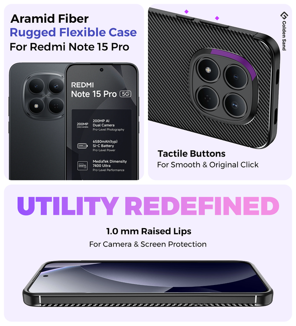 Redmi Note 15 Pro 5G (6.83 inch) Back Cover | Aramid Fiber Series, Carbon Black