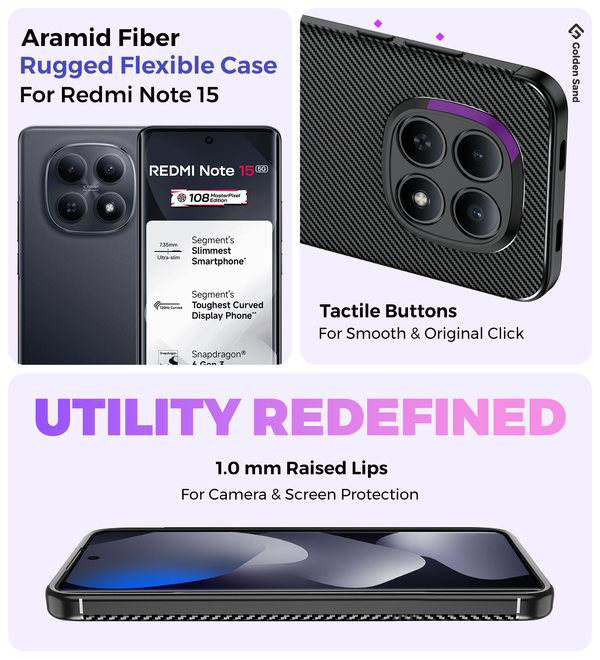 Redmi Note 15 5G (6.77 inch) Back Cover | Aramid Fiber Series, Black