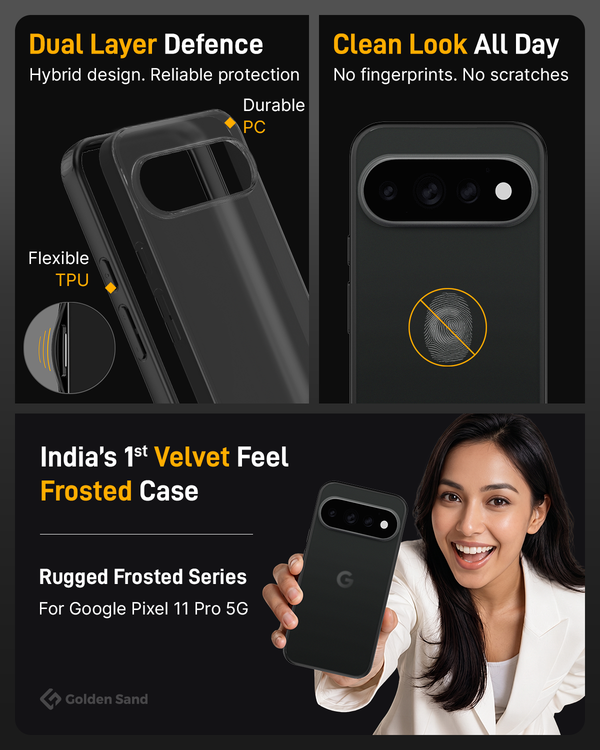 Google Pixel 11 Pro 5G (6.3 inch) Back Cover | Rugged Frosted Series, Obsidian Black
