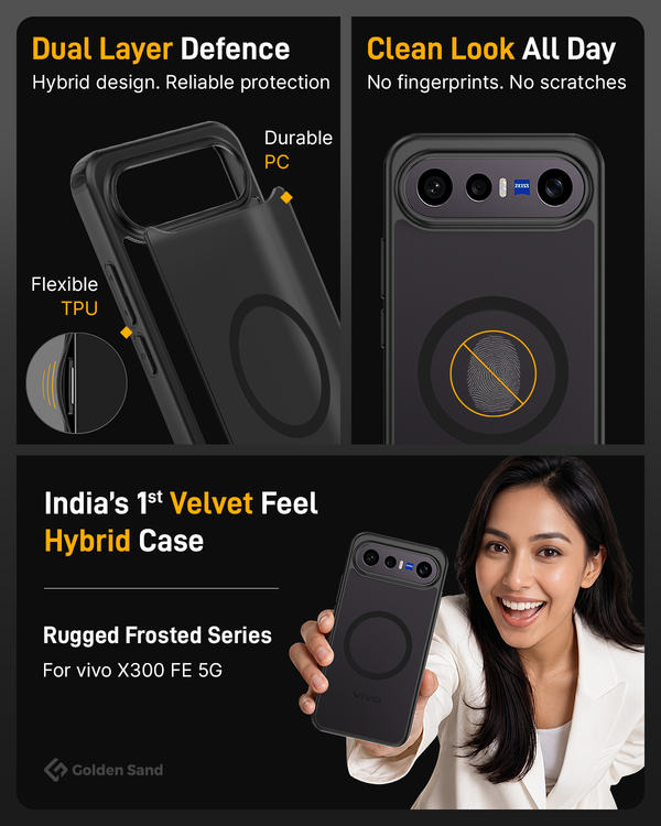 Vivo X300 FE 5G (6.31 inch) Back Cover | Rugged Frosted MagSnap Series, Eclipse Black