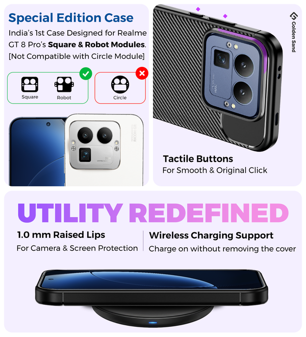 Realme GT 8 Pro 5G, Realme GT 8 Pro Dream Edition, [Compatible With Only Square & Robot Camera Module], (6.79 inch) Back Cover | Aramid Fiber Series, Urban Black