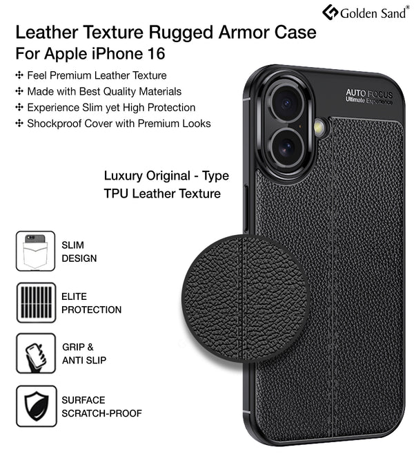 Apple iPhone 16 (6.1 inch) Back Cover | Vegan Leather Series, Black
