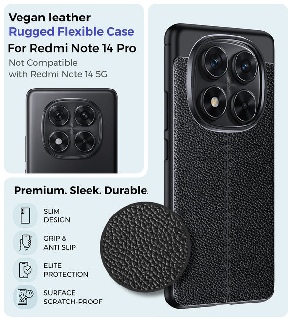 POCO X7 5G, Redmi Note 14 Pro 5G, Redmi Note 14 Pro+ Plus 5G (6.67 inch) Back Cover | Vegan Leather Series, Black