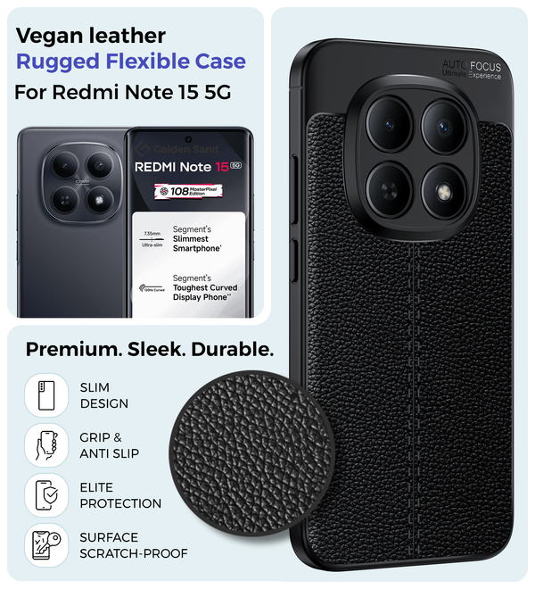 Redmi Note 15 5G (6.77 inch) Back Cover | Vegan Leather Series, Black