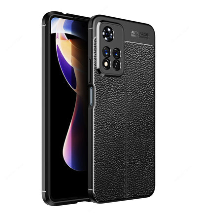Vegan Leather Rugged Flexible TPU Series Shockproof Armor Back Cover for Xiaomi 11i, Xiaomi 11i HyperCharge 5G, 6.67 inch, Mysterious Black