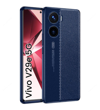 Vegan Leather Rugged Flexible TPU Series Shockproof Armor Back Cover for Vivo V29e 5G, 6.78 inch, Blue