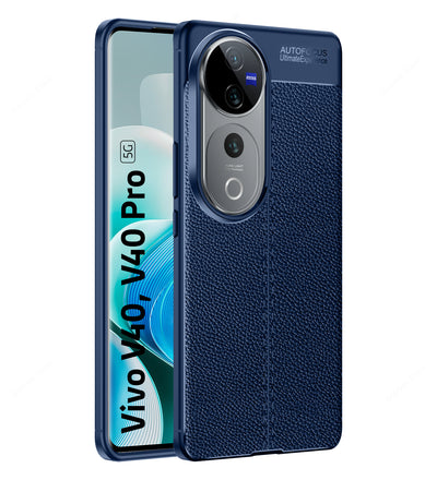 Vegan Leather Rugged Flexible TPU Series Shockproof Armor Back Cover for Vivo V40 5G, Vivo V40 Pro 5G, Vivo T3 Ultra 5G, 6.78 inch, Blue