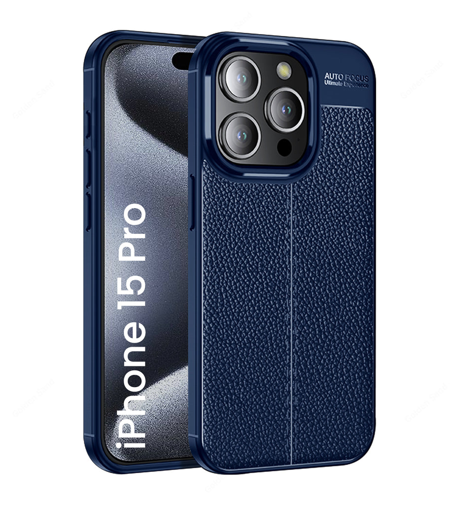 Leather Armor TPU Series Shockproof Armor Back Cover for Apple iPhone 15 Pro, 6.1 inch, Blue