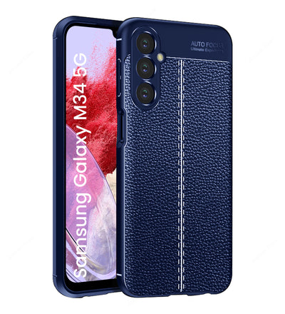 Samsung Galaxy M34 5G, Samsung Galaxy F34 5G (6.5 inch) Back Cover | Vegan Leather Series, Blue
