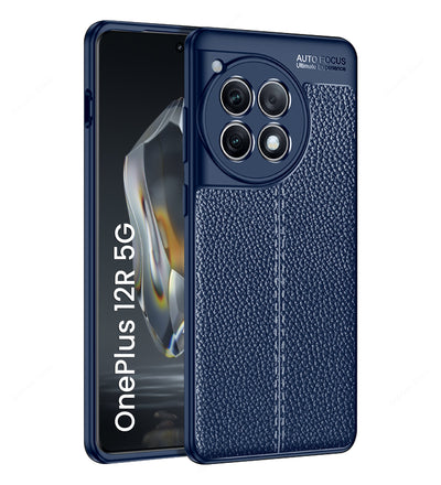 Vegan Leather Rugged Flexible TPU Series Shockproof Armor Back Cover for OnePlus 12R 5G, 6.78 inch, Blue