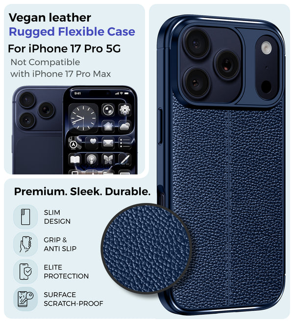 Apple iPhone 17 Pro 5G (6.3 inch) Back Cover | Vegan Leather Series, Deep Blue