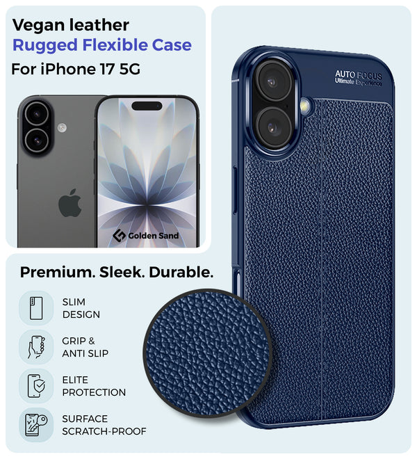 Apple iPhone 17 5G (6.3 inch) Back Cover | Vegan Leather Series, Deep Blue