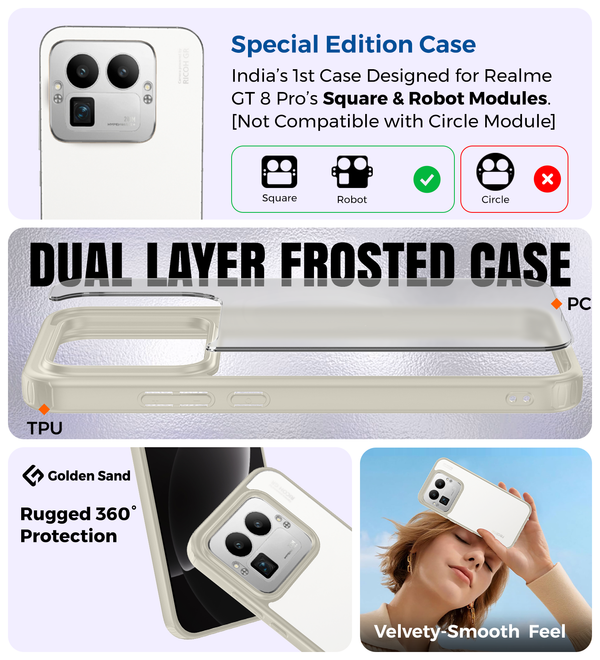 Realme GT 8 Pro 5G, Realme GT 8 Pro Dream Edition, [Compatible With Only Square & Robot Camera Module], (6.79 inch) Back Cover | Rugged Frosted Series, Dairy Cream