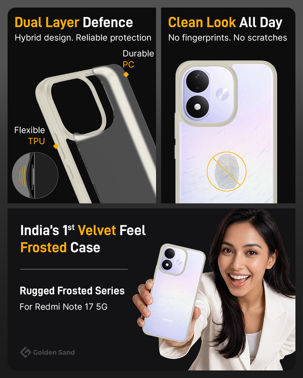 Redmi Note 17 5G (7.0 inch) Back Cover | Rugged Frosted Series, Ivory