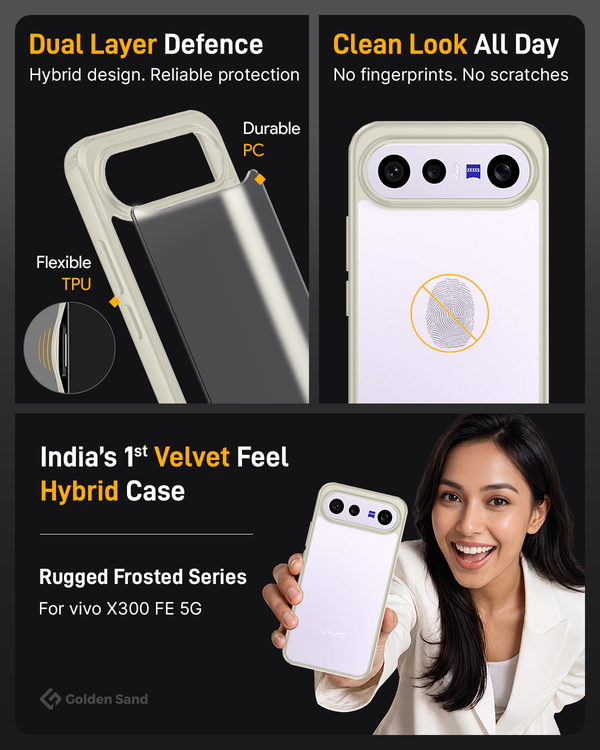 Vivo X300 FE 5G (6.31 inch) Back Cover | Rugged Frosted Series, Victory Ivory