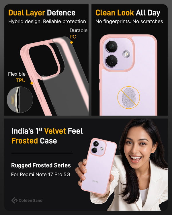 Redmi Note 17 Pro 5G (6.83 inch) Back Cover | Rugged Frosted Series, Pink