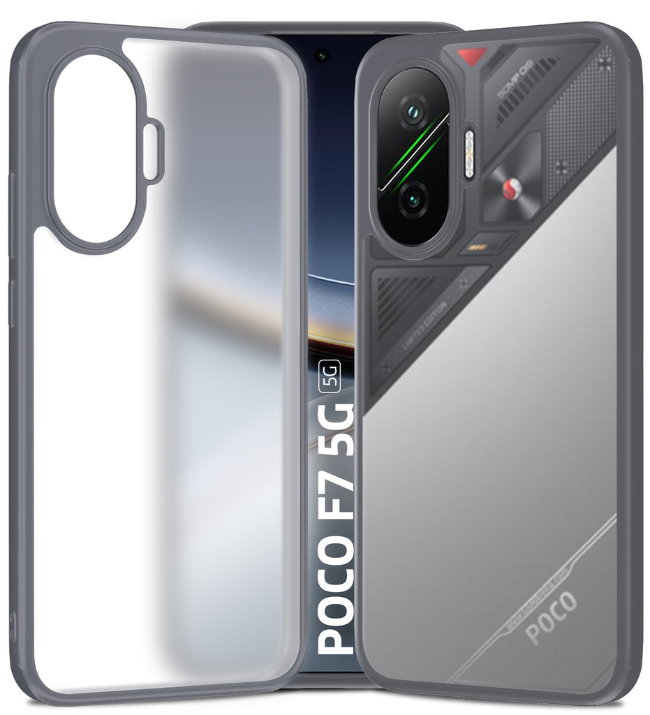 Rugged Frosted Semi Transparent PC Shock Proof Slim Back Cover for POCO F7 5G, 6.83 inch, Grey